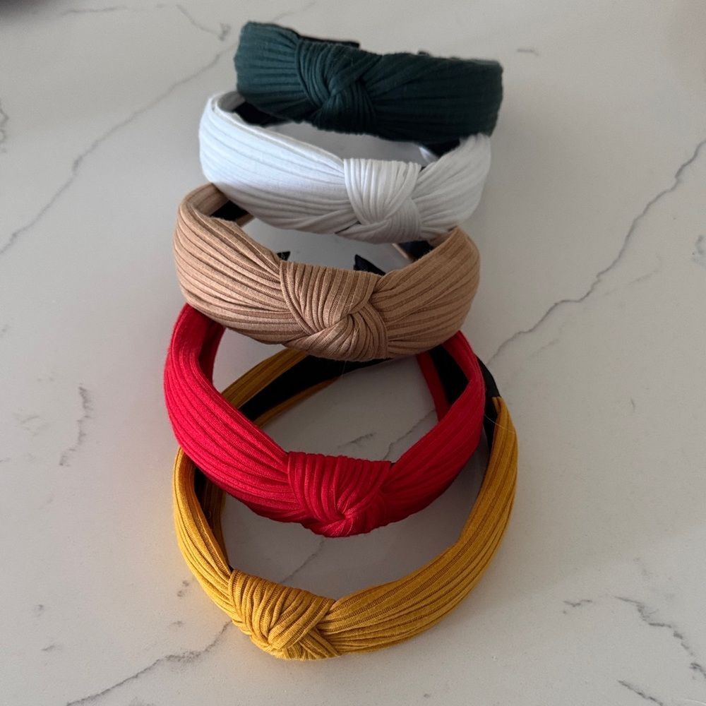 Set of 6 Five Knotted Headbands and 1 suede lined black w/ daisies